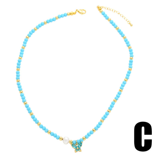 Boho Y2K colorful bead tiny diamond butterfly choker necklace
