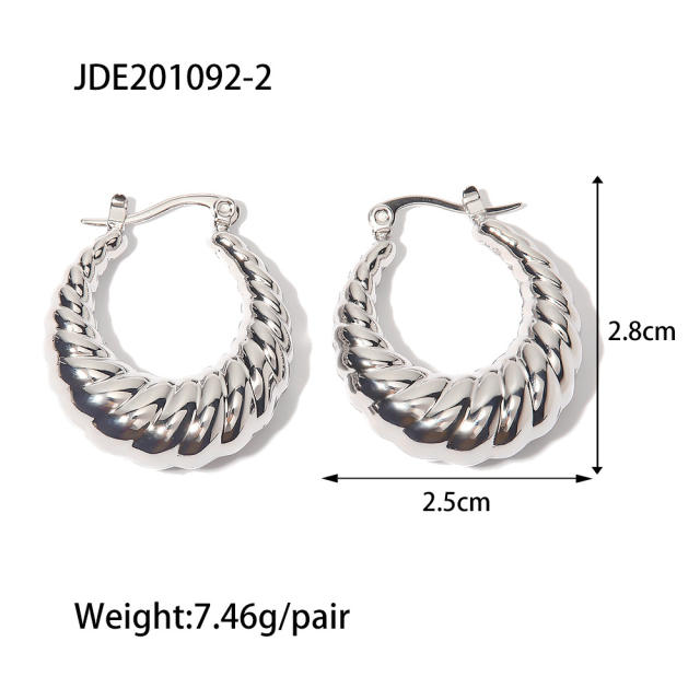 Silver color chunky stainless steel bold earrings hoop earrings