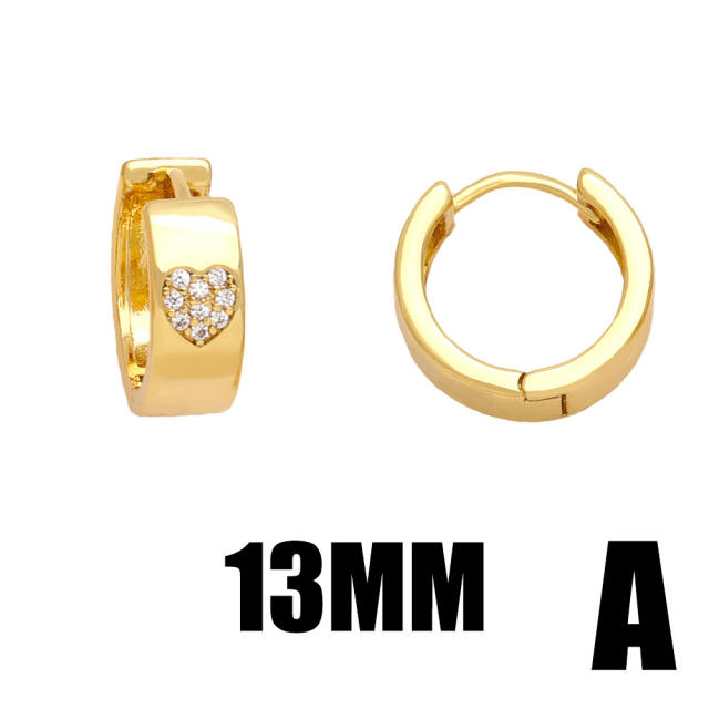 Personality gold color plated copper diamond heart huggie earrings