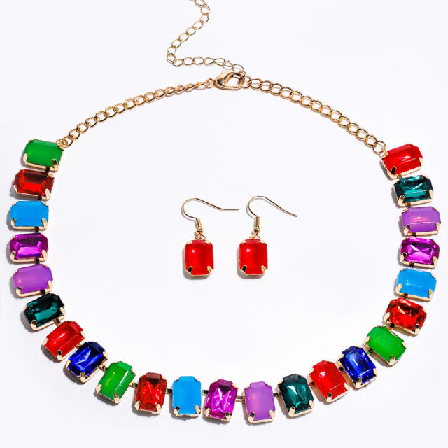 Summer chunky geometric resin crystal choker necklace set