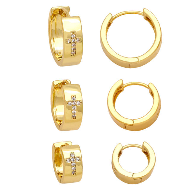 Easy match diamond cross gold plated copper huggie earrings