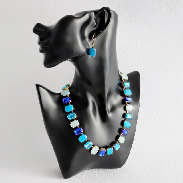 Summer chunky geometric resin crystal choker necklace set