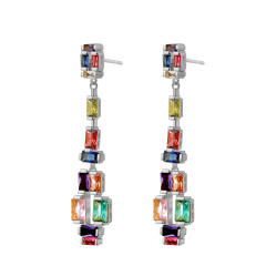 Delicate rainbow cz statement gold plated copper dangle earrings