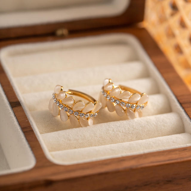 18K elegant gold plated copper opal stone huggie earrings