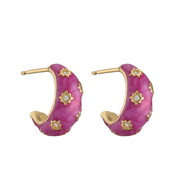 Creative color enamel diamond star bolder copper earrings