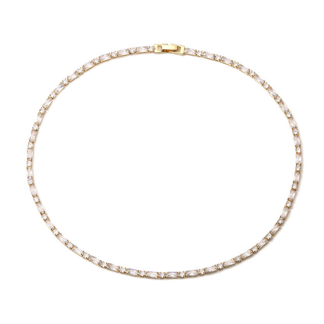 18K gold plated delicate diamond tennis bracelet necklace set