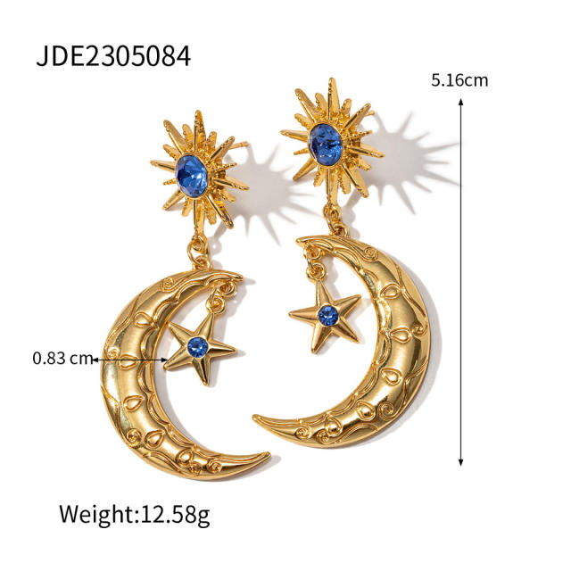 18K vintage moon star gold plated copper earrings