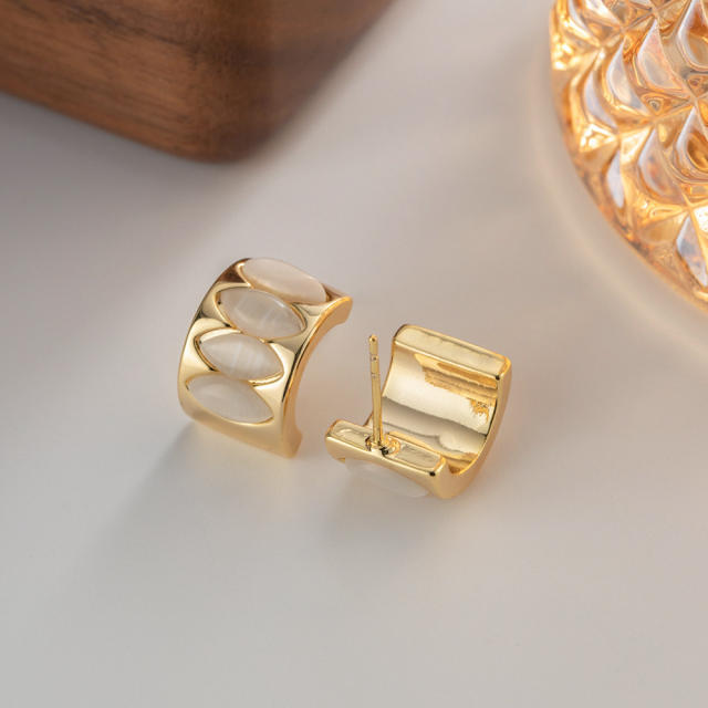 French trend opal stone gold plated copper bold studs earrings