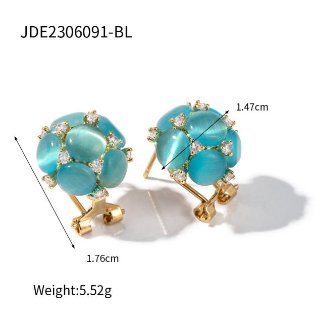 Vintage colorful opal stone ball cute gold plated copper earrings