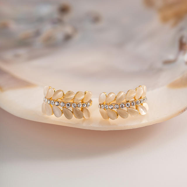 18K elegant gold plated copper opal stone huggie earrings