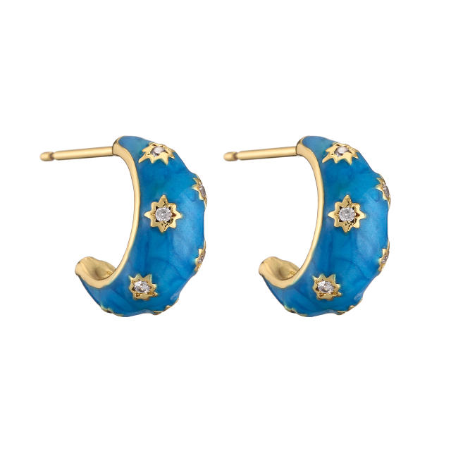 Creative color enamel diamond star bolder copper earrings