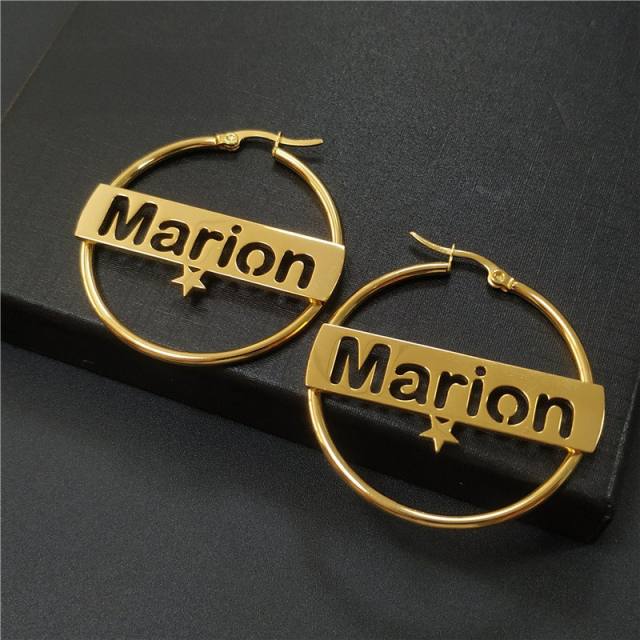 INS stainless steel custom name hoop earrings