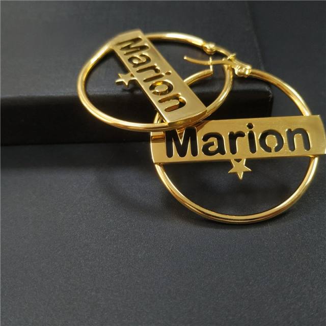 INS stainless steel custom name hoop earrings