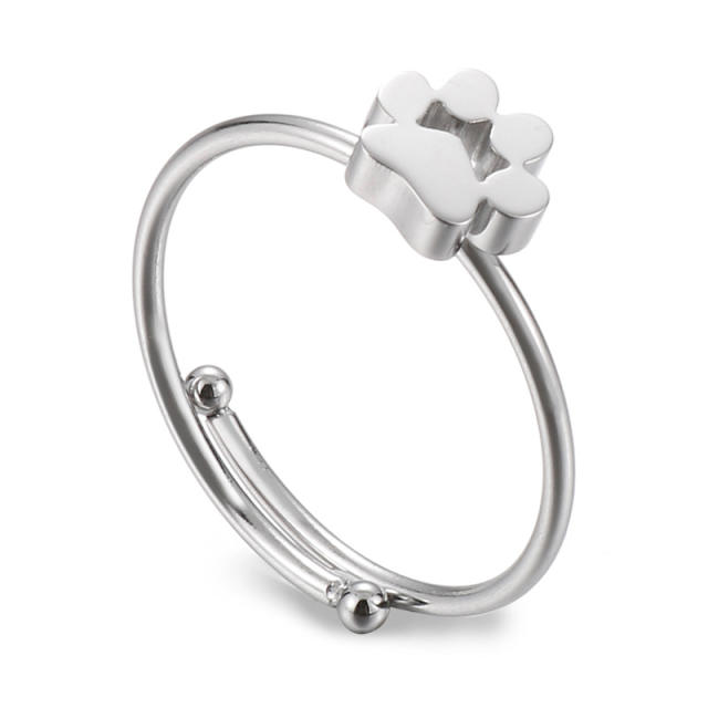 Cute paw stainless steel diamond rings