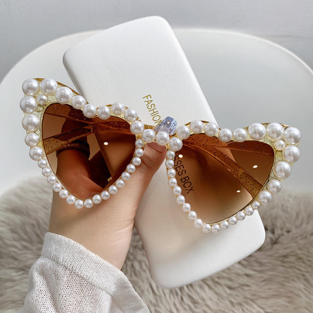 INS pearl bead heart shape funny sunglasses