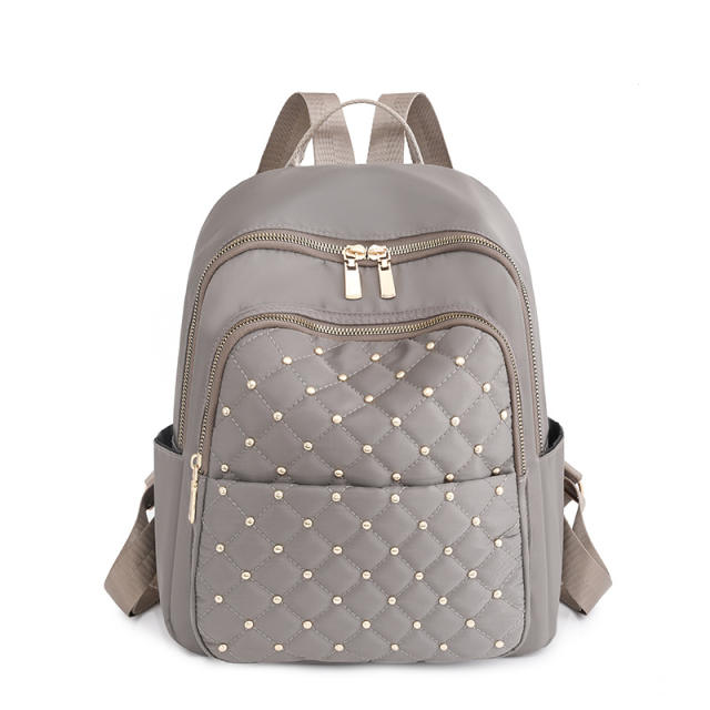 Casual quilted plain color women nylon backpack