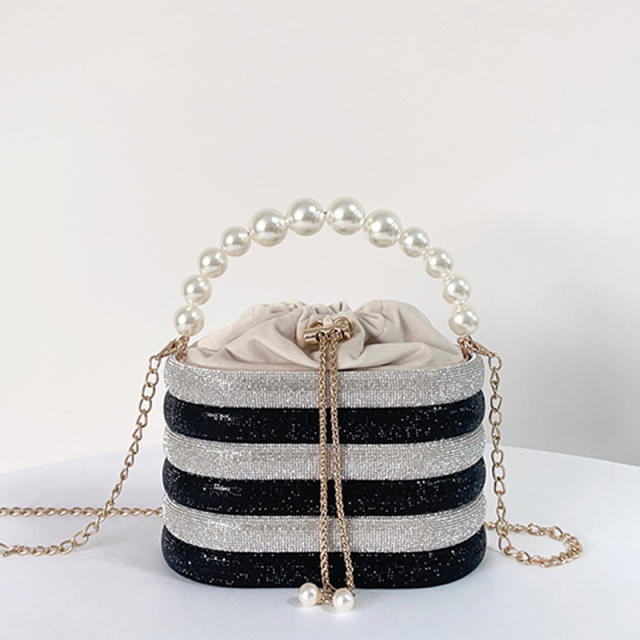 Luxury rhienstone diamond pearl handle box bag evening bag