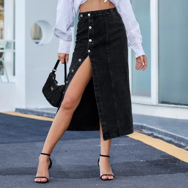 INS sexy slit denim midi skirt for women