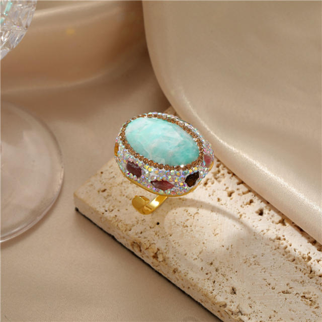 Vintage baroque pearl turquoise statement copper rings