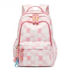 INS trend pink color plaid middle school bag backpack