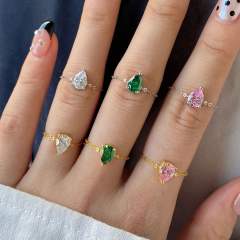 5*7mm pearl cut oval shape cubic zircon 925 sterling silver adjustable rings