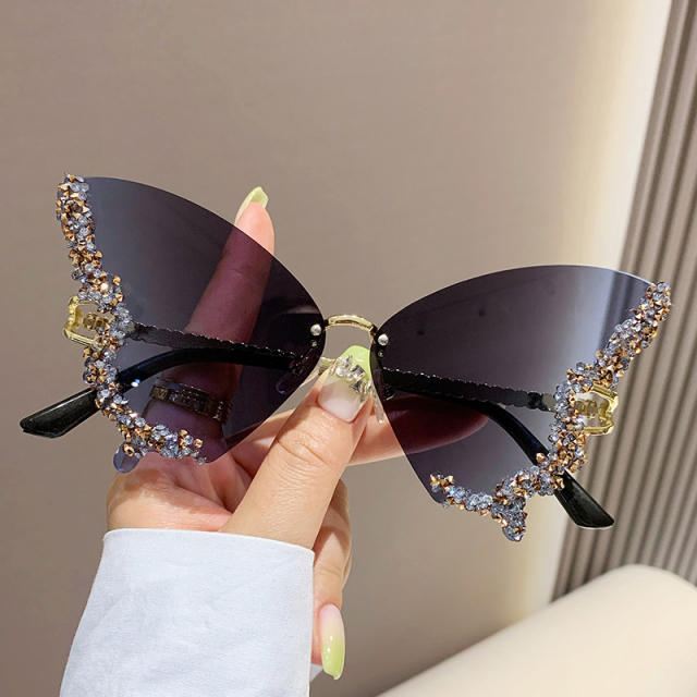 Personality butterfly shape rimless diamond sunglasses