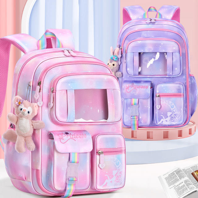 Magic color pink purple large storage school bag backpack