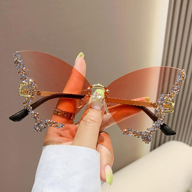 Personality diamond butterfly shape rimless sunglasses