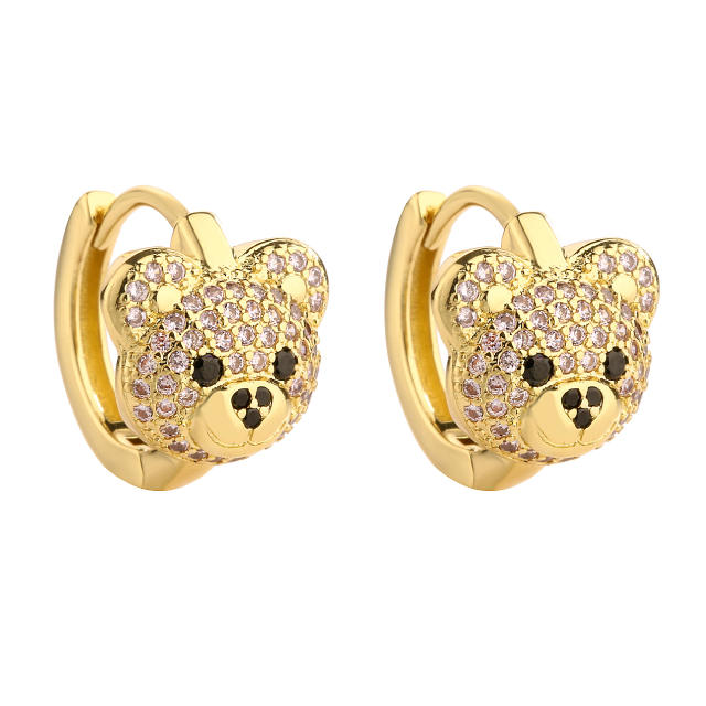 Sweet diamond bear gold plated copper huggie earrings