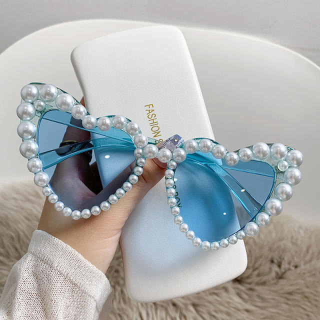 INS pearl bead heart shape funny sunglasses