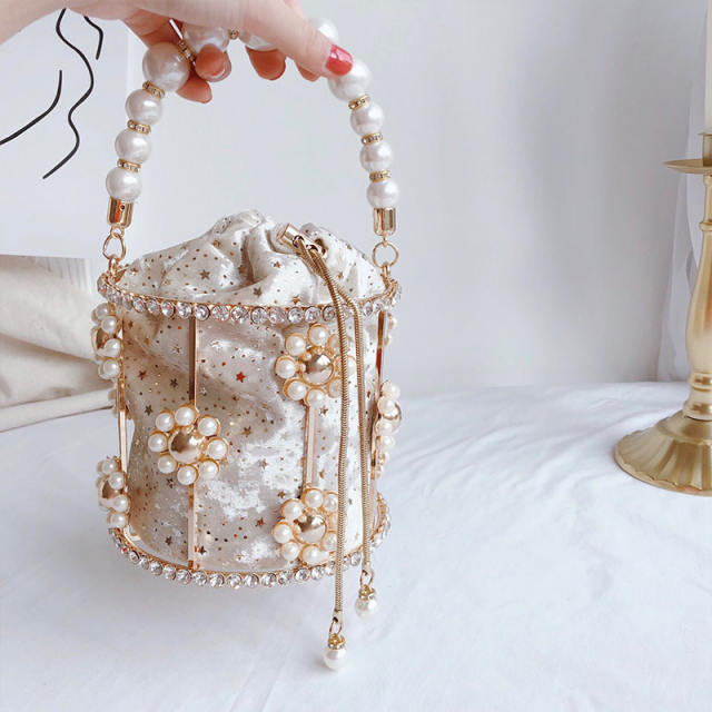 Vintage pearl rhinestone handel box evening bag