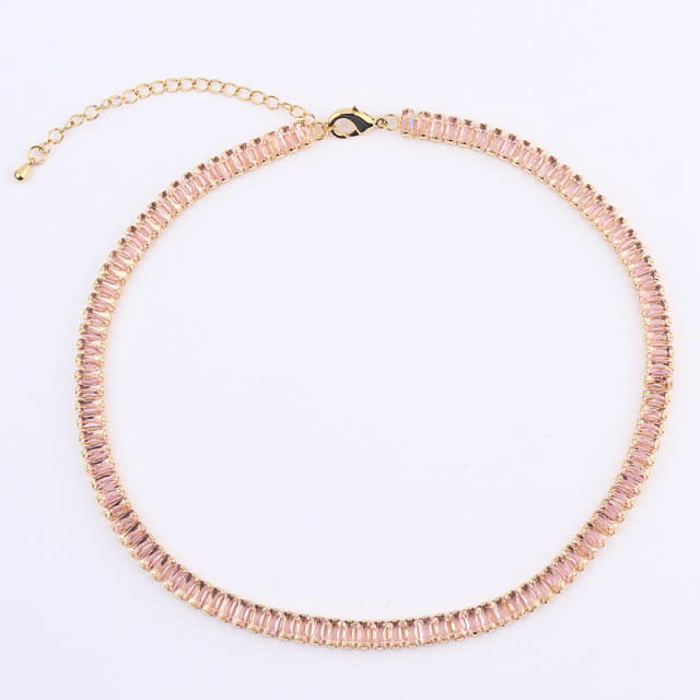 Luxury color cubic zircon gold plated copper tennis chain necklace choker