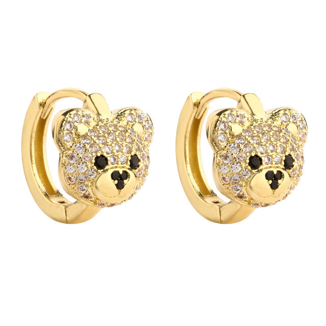 Sweet diamond bear gold plated copper huggie earrings