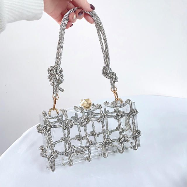 Hot sale colorful rhinestone handle clear acrylic box bag evening bag