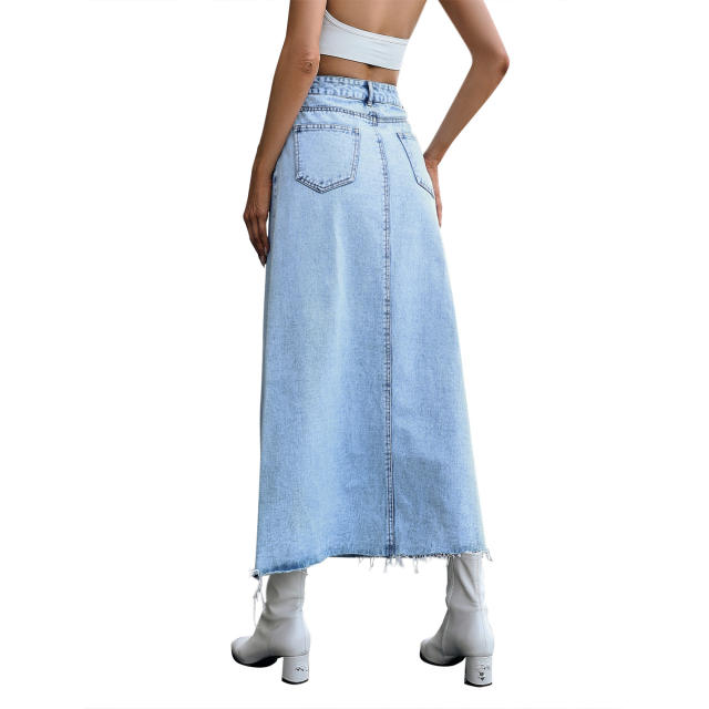 INS casual A shape maxi denim skirt for women