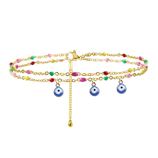 Colorful bead evil eye charm stainless steel anklet