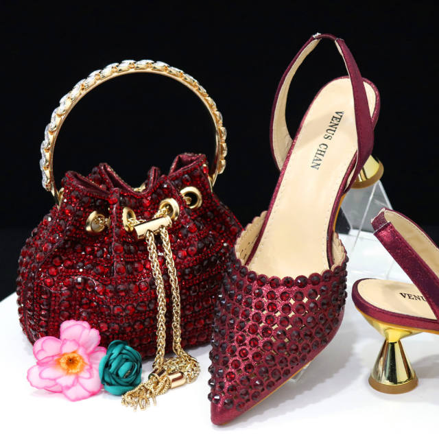 Luxury colorful rhinestone pave setting busket bat heels set