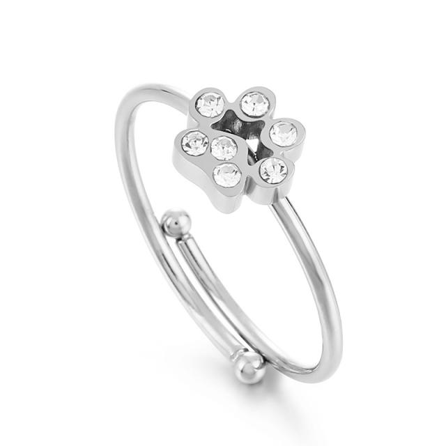 Cute paw stainless steel diamond rings
