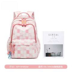 INS trend pink color plaid middle school bag backpack