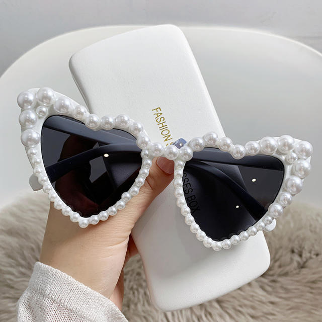 INS pearl bead heart shape funny sunglasses