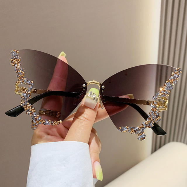 Personality diamond butterfly shape rimless sunglasses