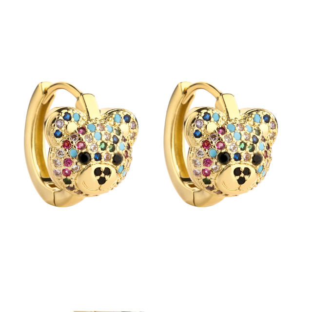 Sweet diamond bear gold plated copper huggie earrings