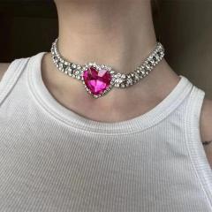 Chunky personality colorful glass crystal heart diamond choker necklace