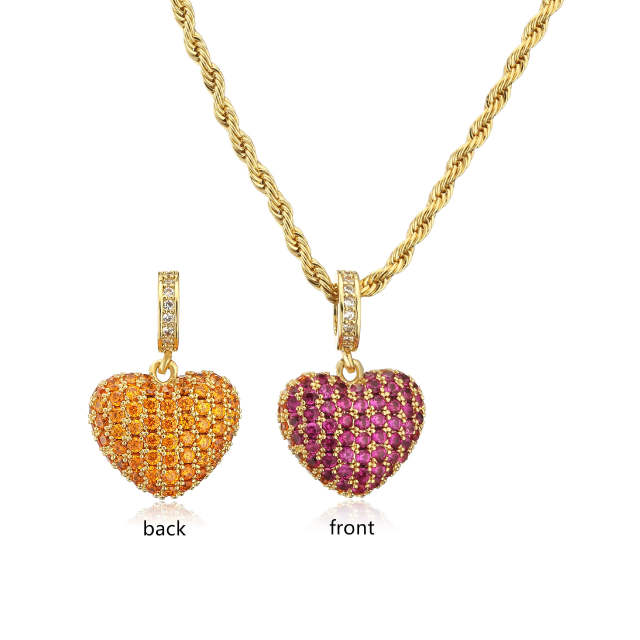 Delicate rose red cubic zircon diamond heart pendant copper necklace huggie earrings set