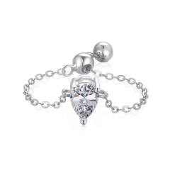 5*7mm pearl cut oval shape cubic zircon 925 sterling silver adjustable rings
