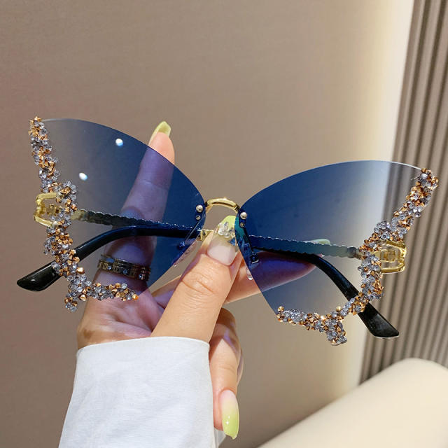 Personality diamond butterfly shape rimless sunglasses