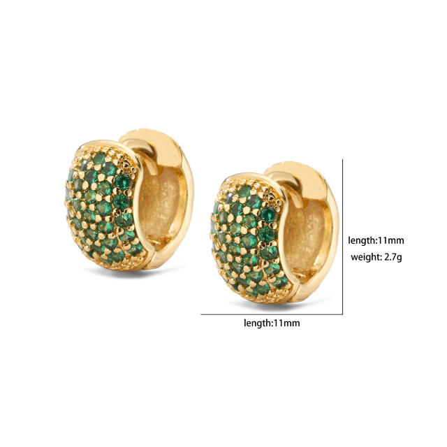 Delicate pave setting color cubic zircon gold plated copper bold huggie earrings