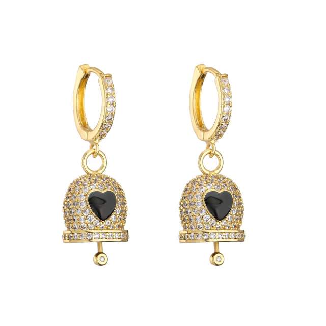 Sweet diamond bell enamel heart gold plated copper huggie earrings