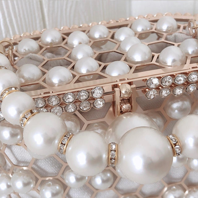 Summer luxury pearl bead hollow out box bag evening bag