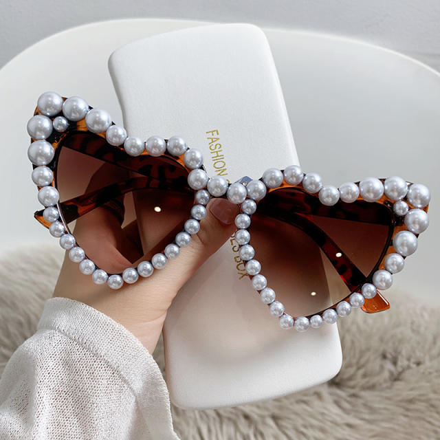 INS pearl bead heart shape funny sunglasses